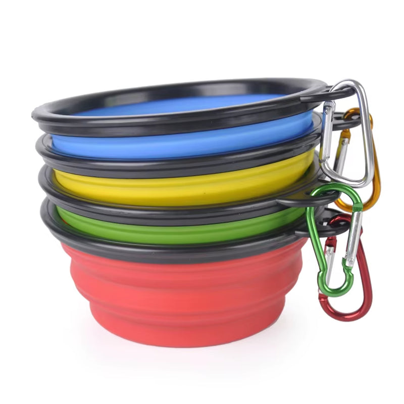 Stocked Hot Selling Silicone Dog Bowl with Carabiner Food Grade Foldable Expandable Portable Travel Bowl